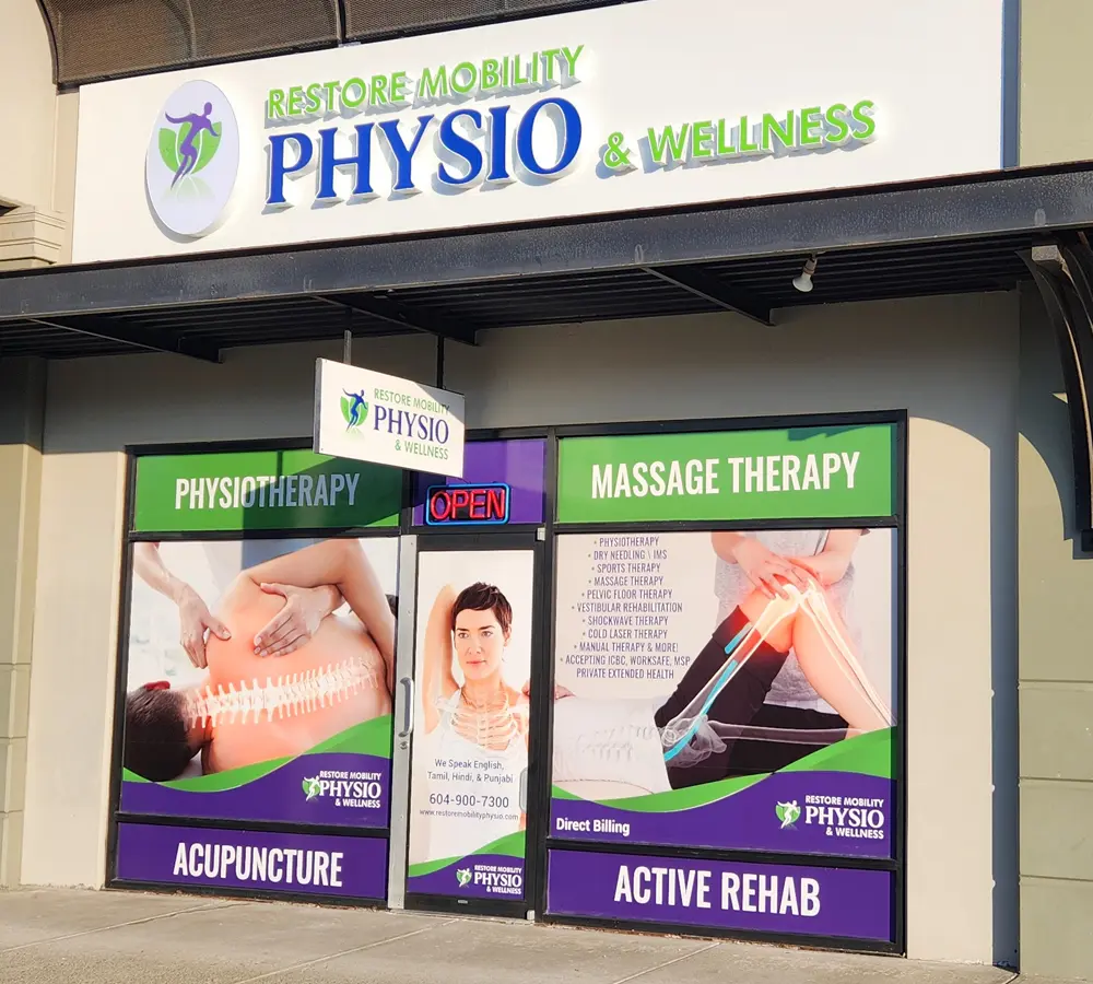 Restore Mobility Physiotherapy clinic front in Langley offering physiotherapy and rehabilitation services